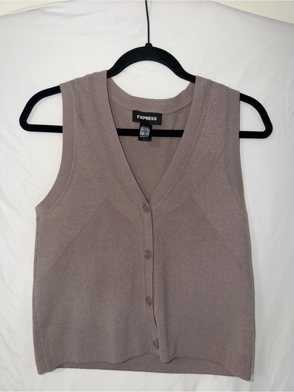 Express Women's Sleeveless Button-Front Knit Vest in Taupe